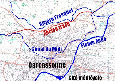 Ancien et nouveau tracé à Carcassonne