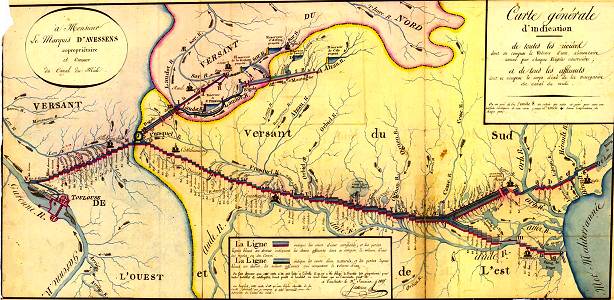 Carte schématique du Canal du Midi de Jassereu (1825) origine Archives VNF Toulouse